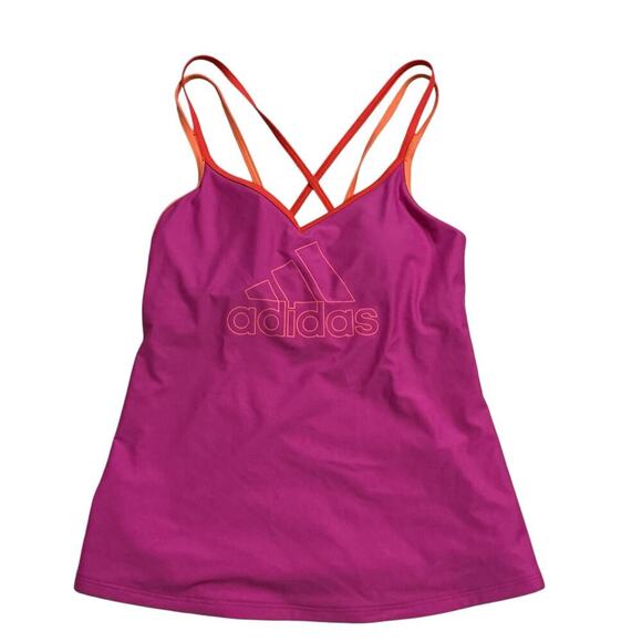 Adidas Fuchsia & Orange Strappy Logo Tank Top Women’s Medium - Picture 2 of 11